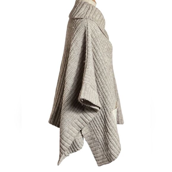 Moth Anthropologie Tan Cowl Neck Wool Alpaca Blend Wrap Poncho Sweater - Picture 2 of 8